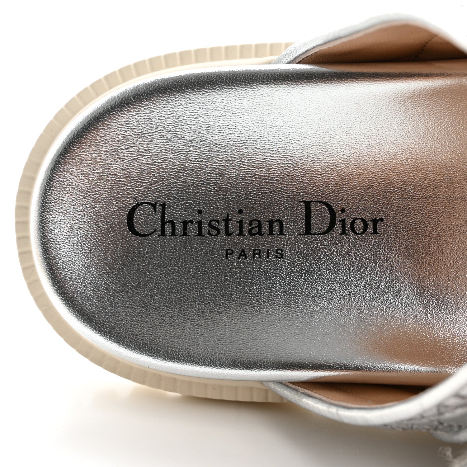 Christian Dior Laminated Sheepskin Cannage Dior Or Dioract Slide Sandals 40 Silver 9 of 11