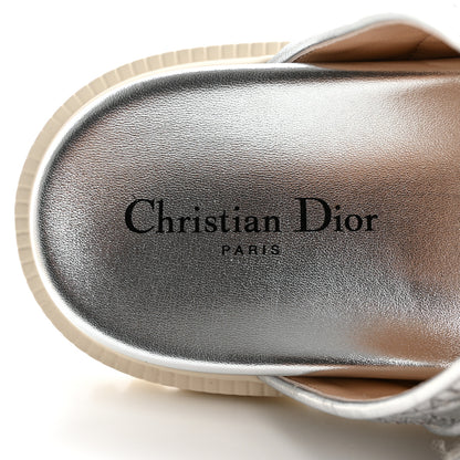 Christian Dior Laminated Sheepskin Cannage Dior Or Dioract Slide Sandals 40 Silver 9 of 11