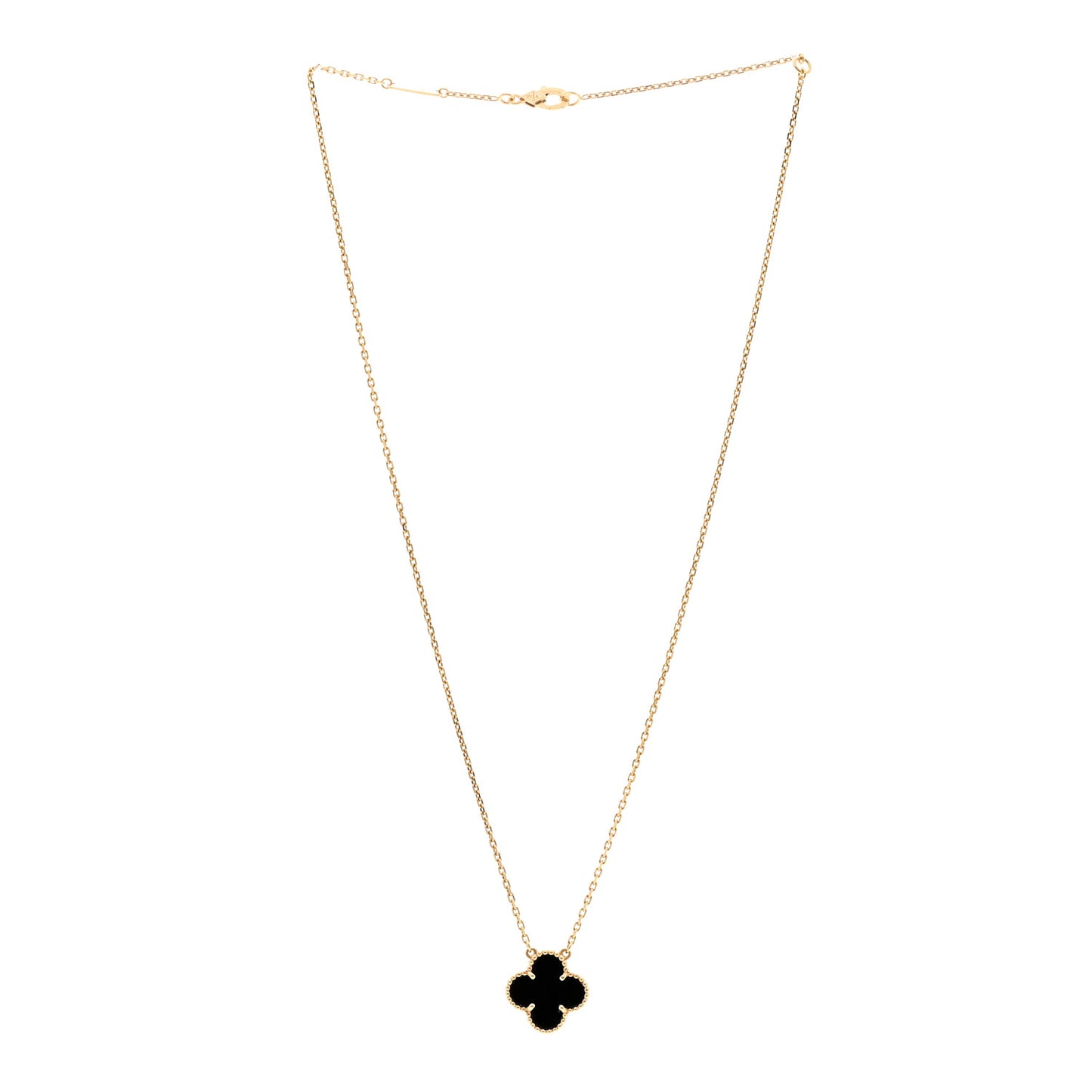 18K Yellow Gold Black Onyx Vintage Alhambra Pendant Necklace