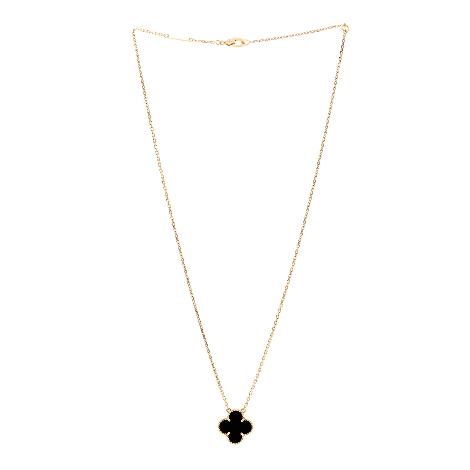Van Cleef & Arpels 18K Yellow Gold Black Onyx Vintage Alhambra Pendant Necklace 3 of 6