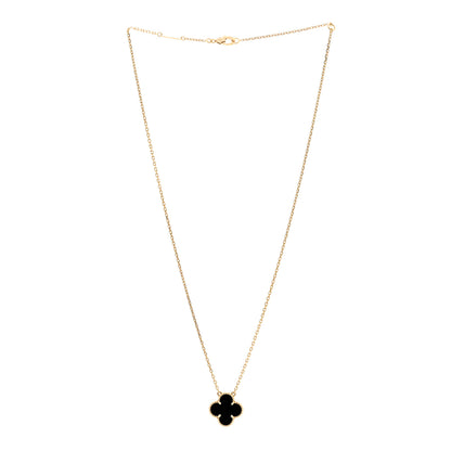 Van Cleef & Arpels 18K Yellow Gold Black Onyx Vintage Alhambra Pendant Necklace 3 of 6