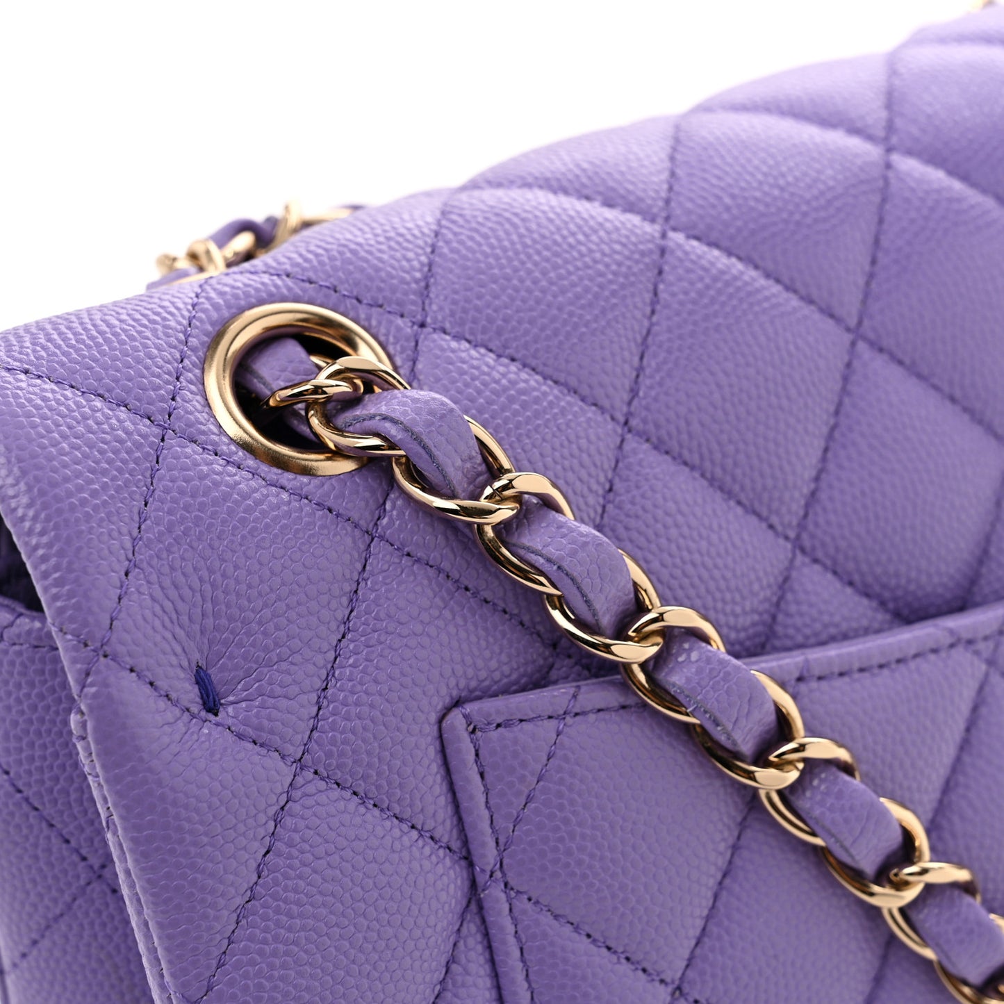 Caviar Quilted Small Double Flap Purple