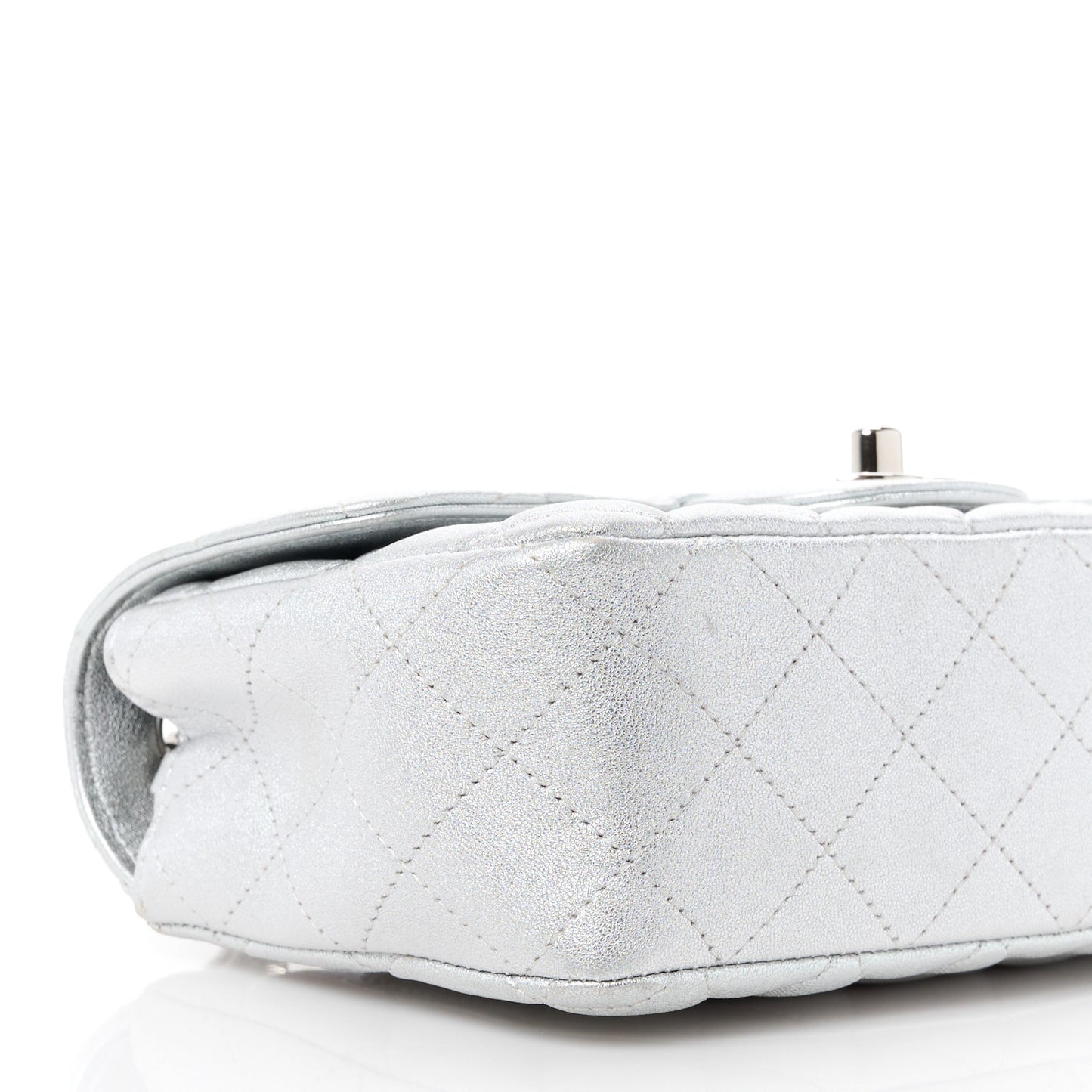 Metallic Lambskin Quilted Mini Rectangular Flap Silver