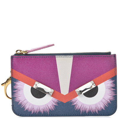 Fendi Vitello Elite Crystal Eye Monster Coin Pouch Key Case Cobalt Multicolor 1 of 7