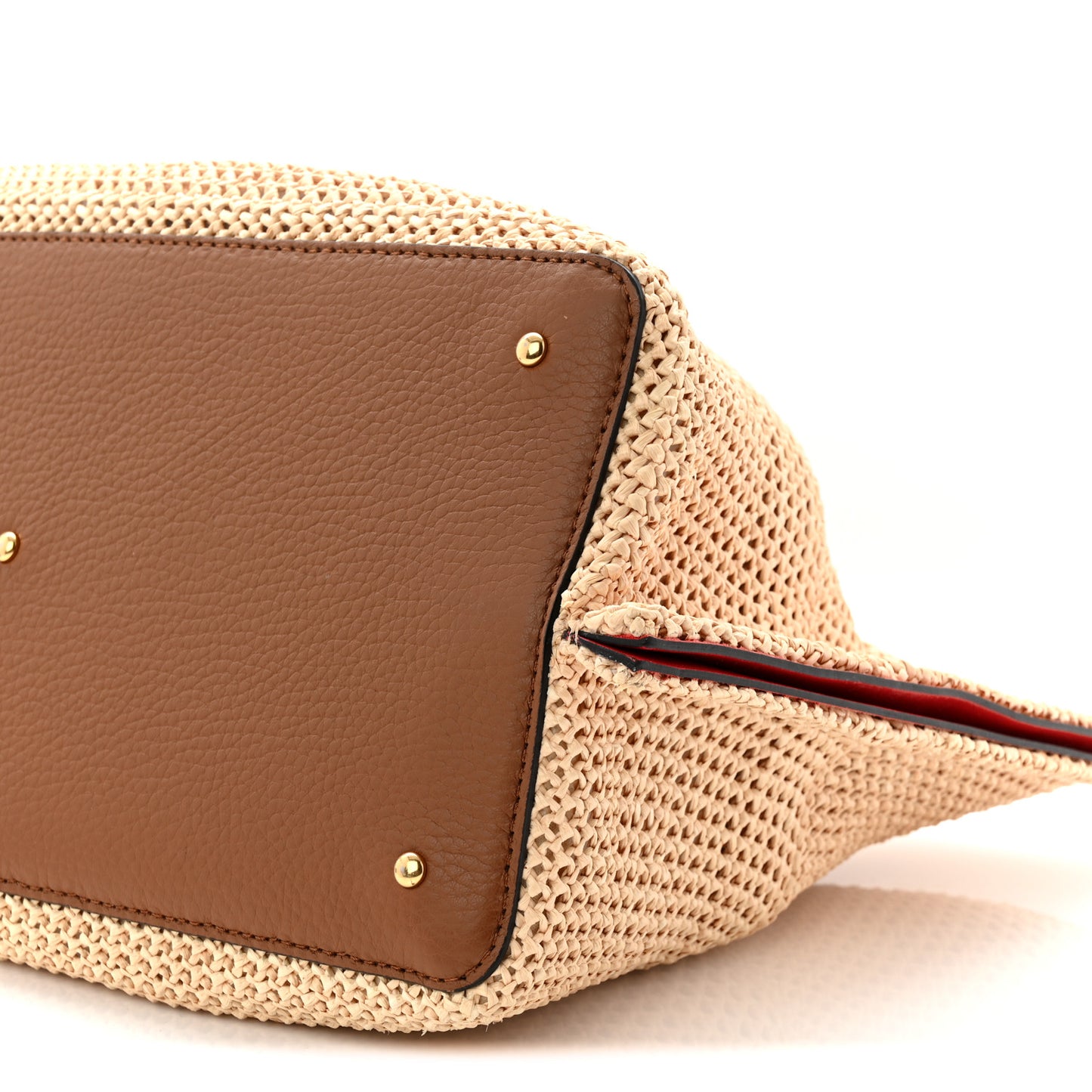 Raffia Grained Calfskin Medium Rockstud Vlogo Tote Naturale