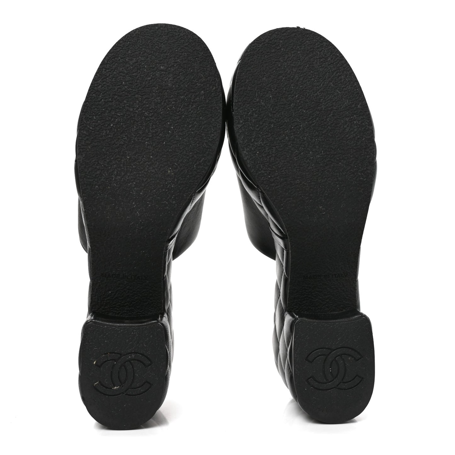Lambskin Quilted CC Platform Mules 38 Black
