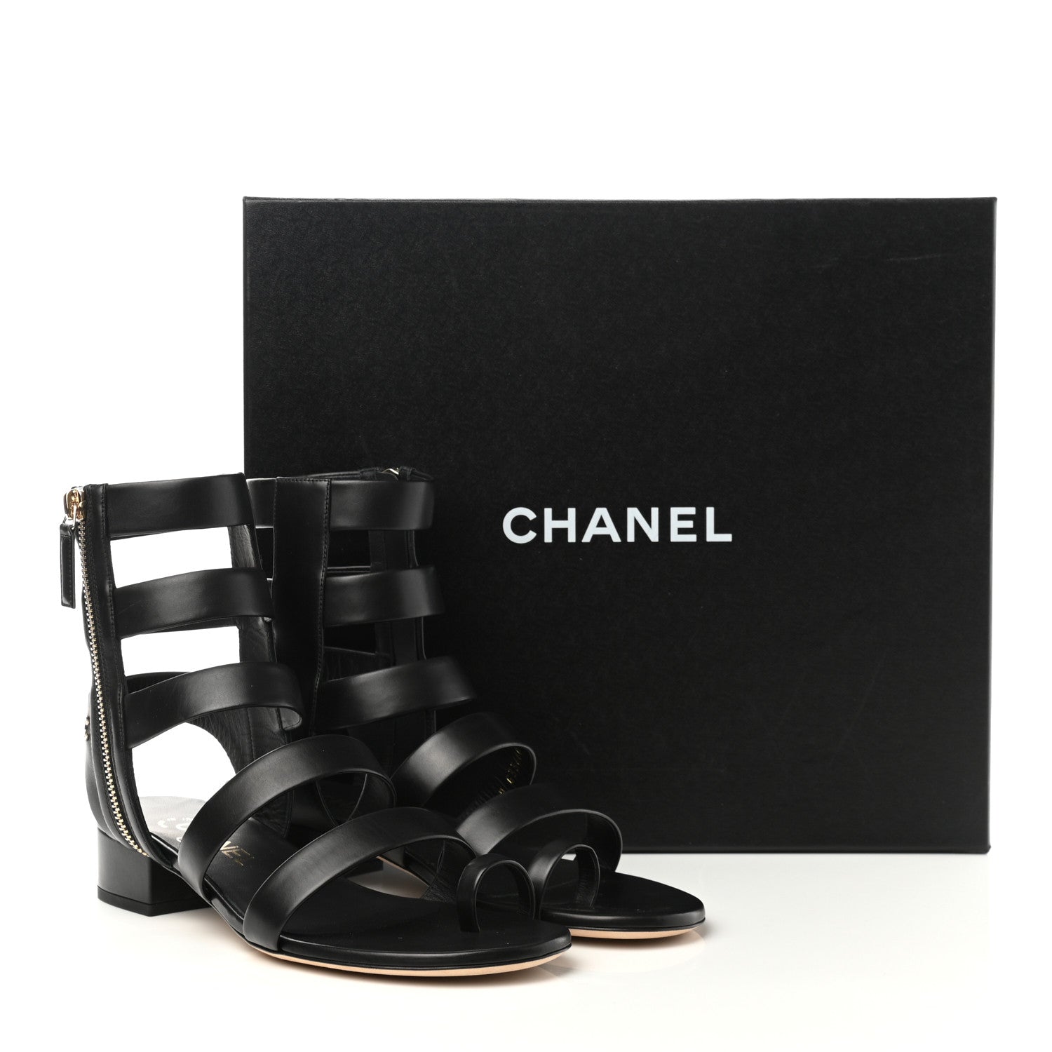 Chanel Calfskin Gladiator Sandals 38 Black 10 of 10