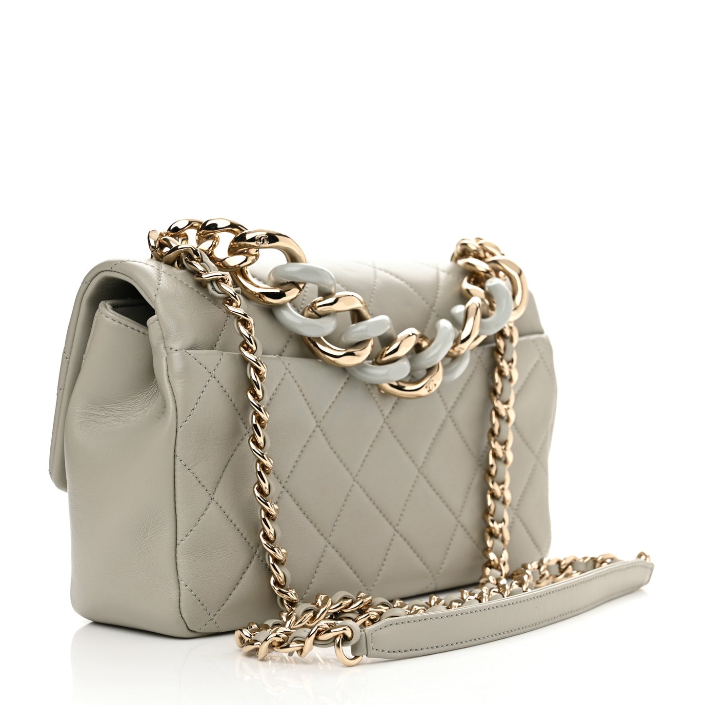 Lambskin Quilted Resin Bi-Color Chain Flap Bag Grey