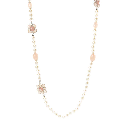 Chanel Pearl Gripoix Poured Glass CC Korean Blossom Long Necklace Pink Gold 1 of 8