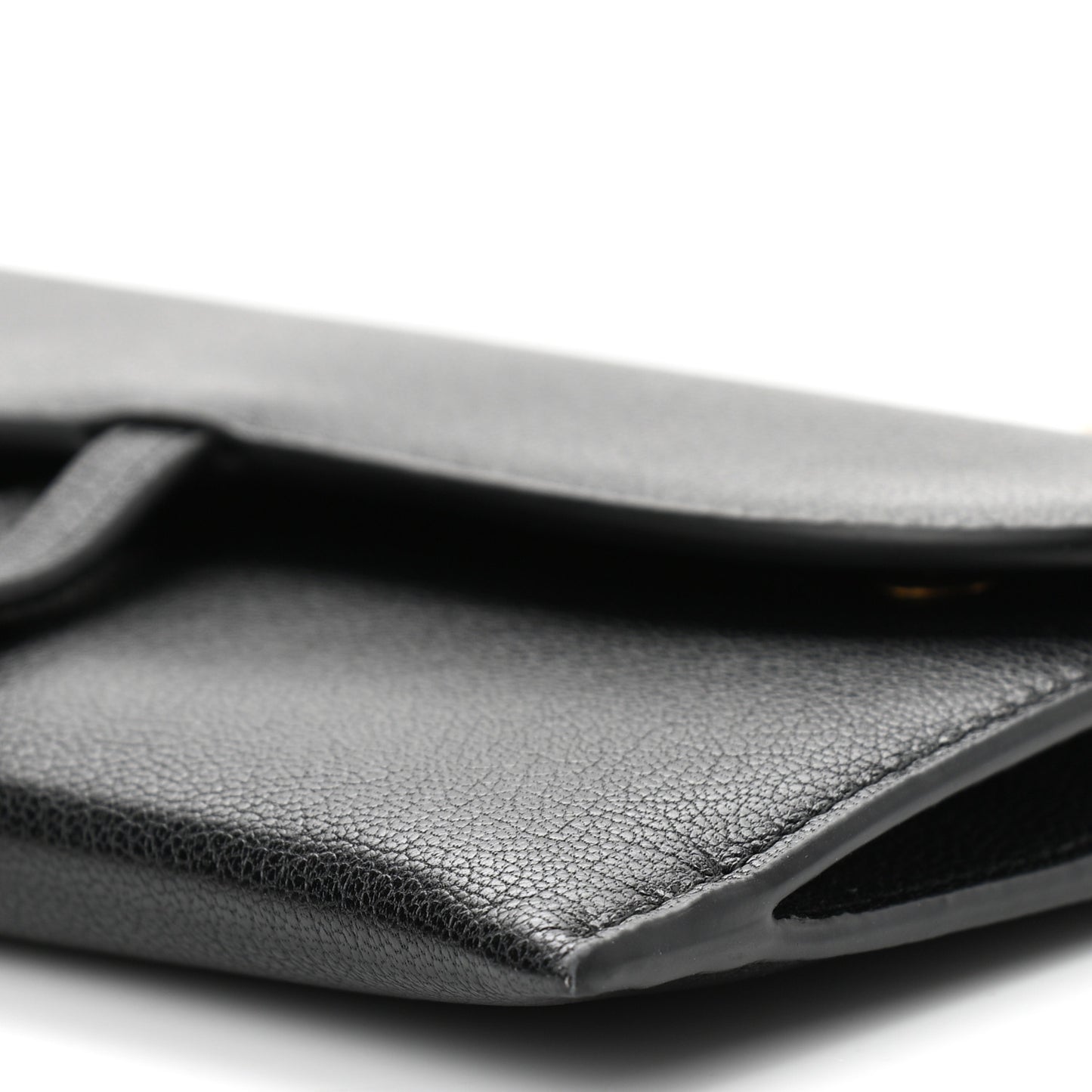 Grained Calfskin Saddle Chain Wallet Pouch Black