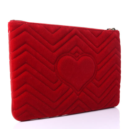Gucci Velvet Matelasse GG Marmont Zip Pouch Hibiscus Red 3 of 8