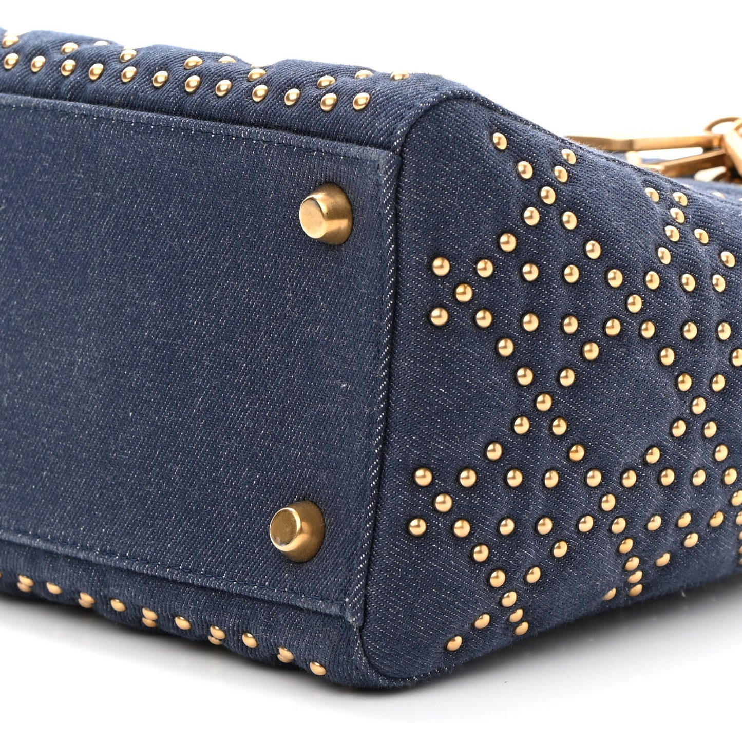 Canvas Cannage Studded Medium Supple Lady Dior Blue