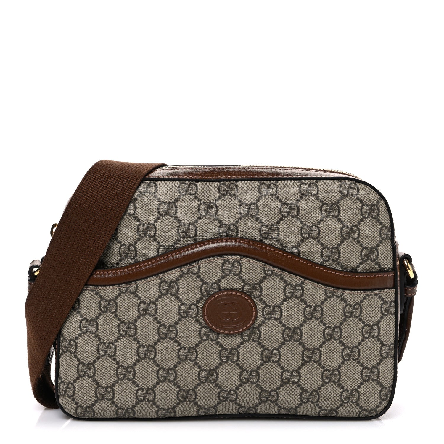 Gucci GG Supreme Monogram Azalea Calfskin Retro Interlocking G Messenger Shoulder Bag Beige Ebony Brown Sugar 1 of 10