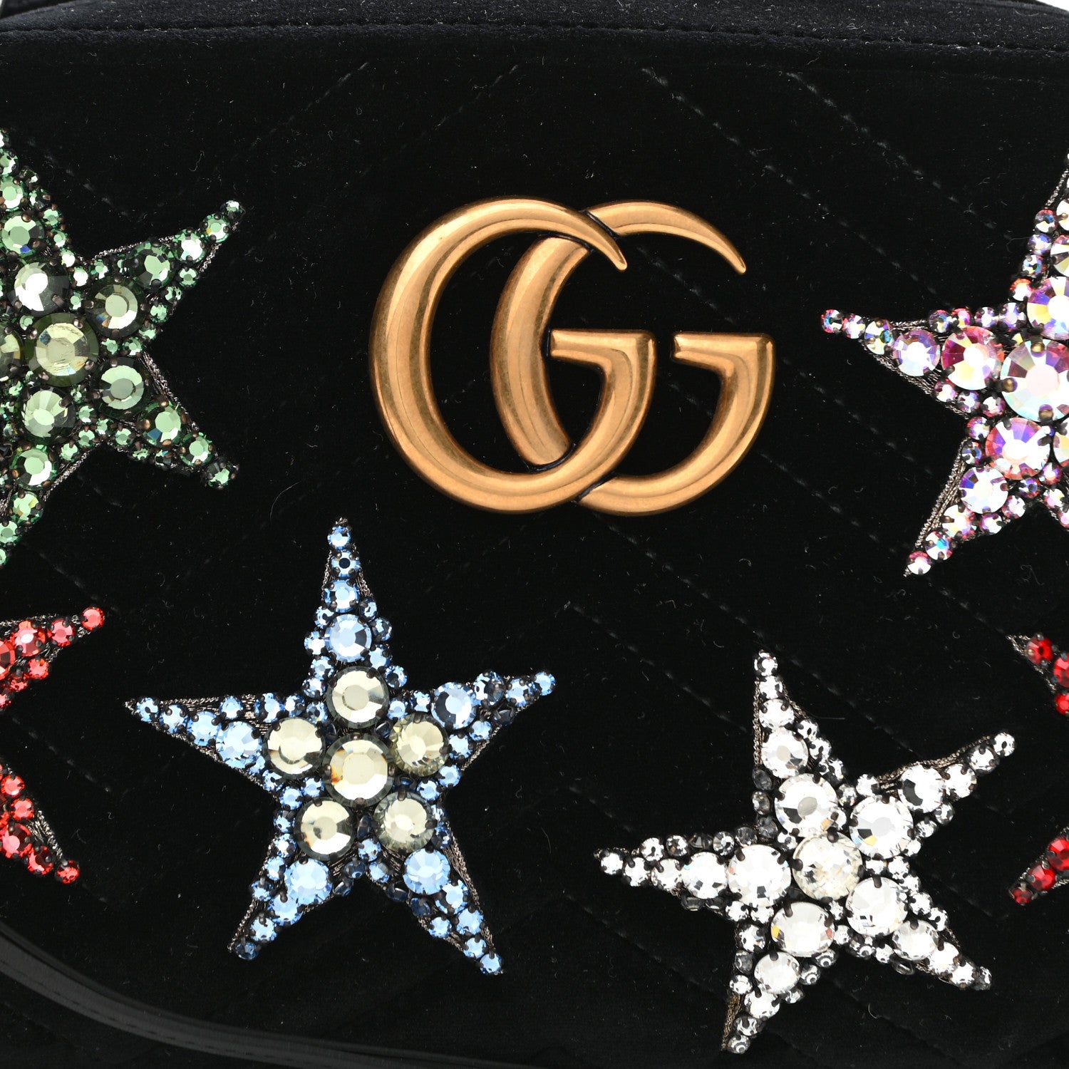 Gucci Velvet Matelasse Crystal Star Embroidered Small GG Marmont Chain Shoulder Bag Black 8 of 10