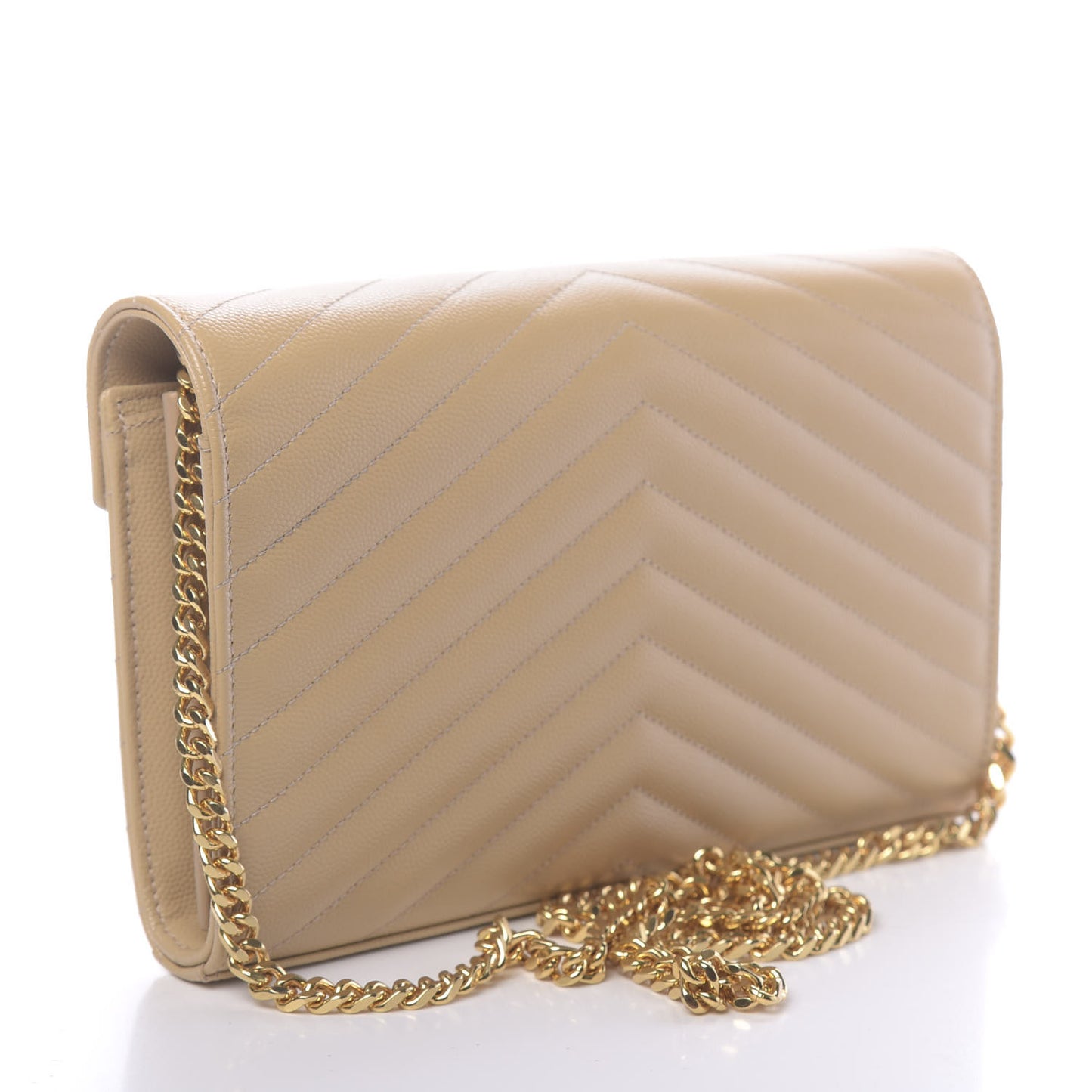 Grain De Poudre Matelasse Chevron Monogram Chain Wallet Nude Powder