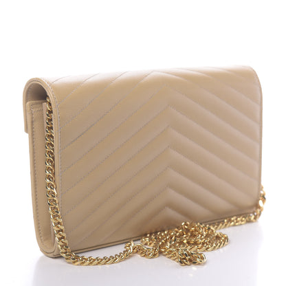 Saint Laurent Grain De Poudre Matelasse Chevron Monogram Chain Wallet Nude Powder 3 of 10