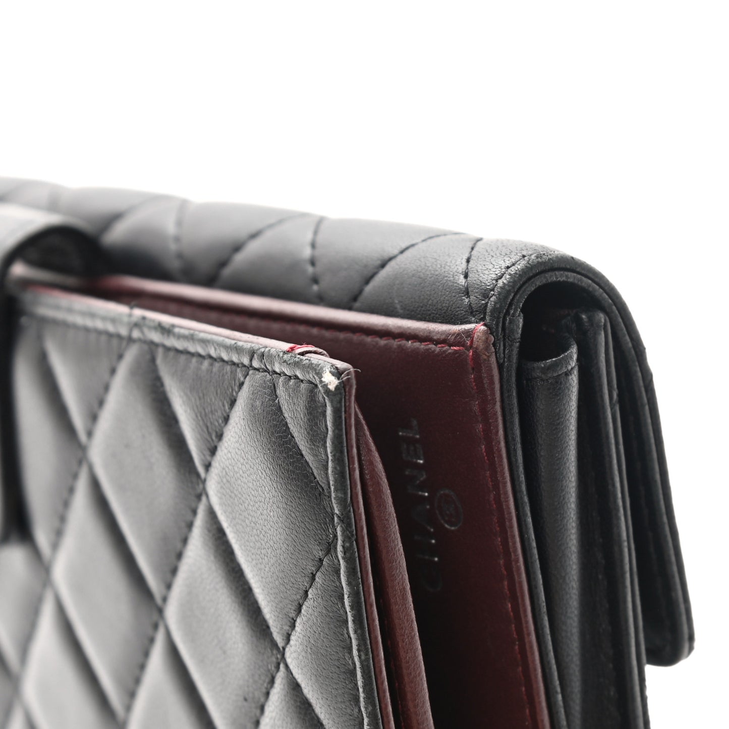 Lambskin Quilted Long Flap Wallet Black