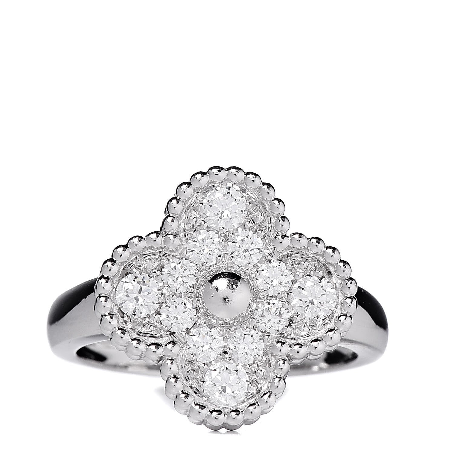 Van Cleef & Arpels 18K White Gold Diamond Vintage Alhambra Ring 49 5 1 of 5