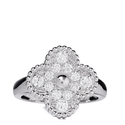 Van Cleef & Arpels 18K White Gold Diamond Vintage Alhambra Ring 49 5 1 of 5