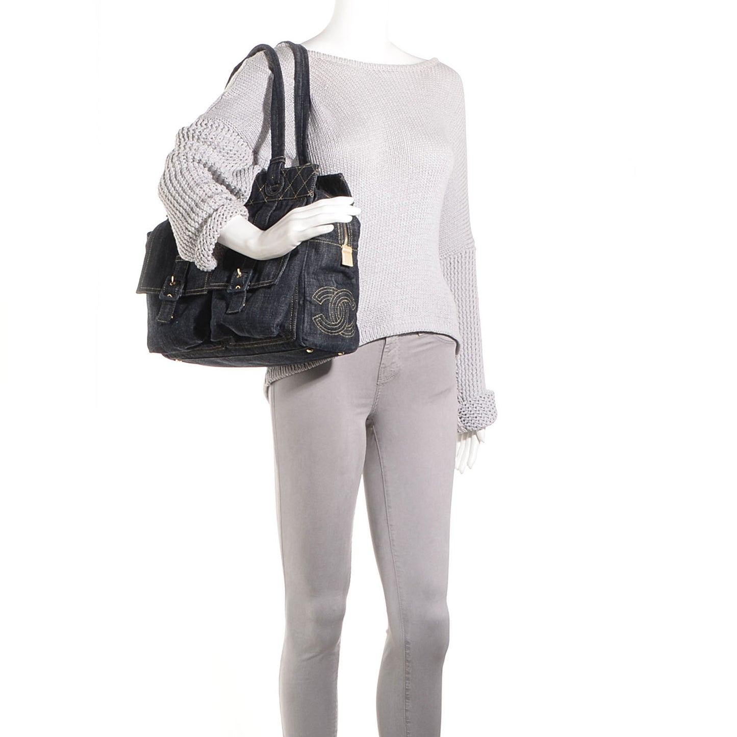 Denim CC Double Pocket Shoulder Bag Blue