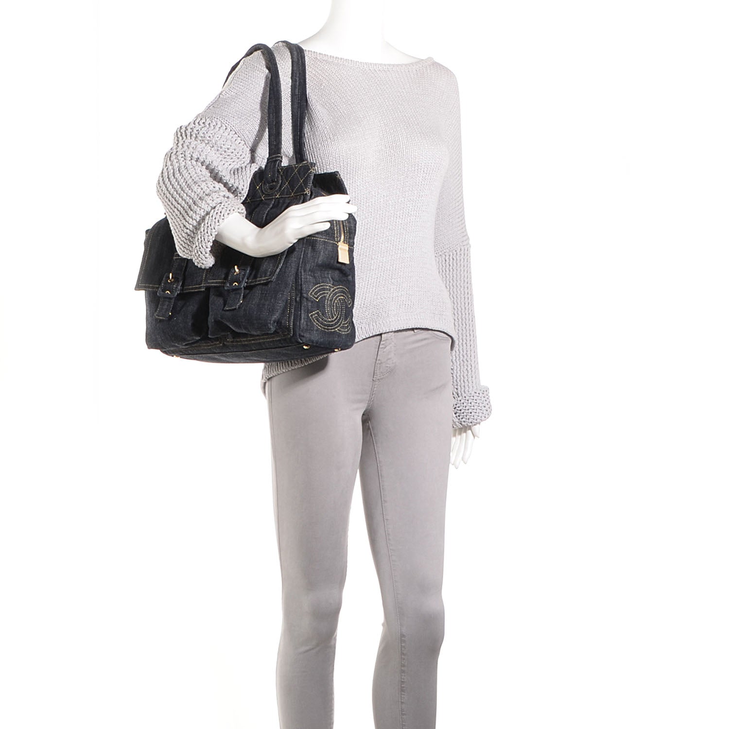 Chanel Denim CC Double Pocket Shoulder Bag Blue 2 of 7