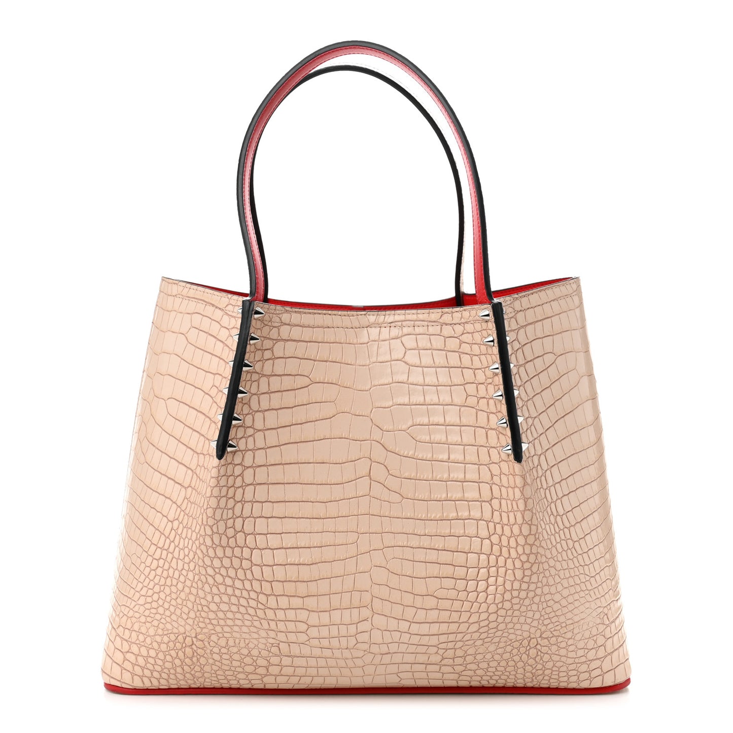 Crocodile Embossed Calfskin Spiked Small Cabarock Shopper Tote Leche