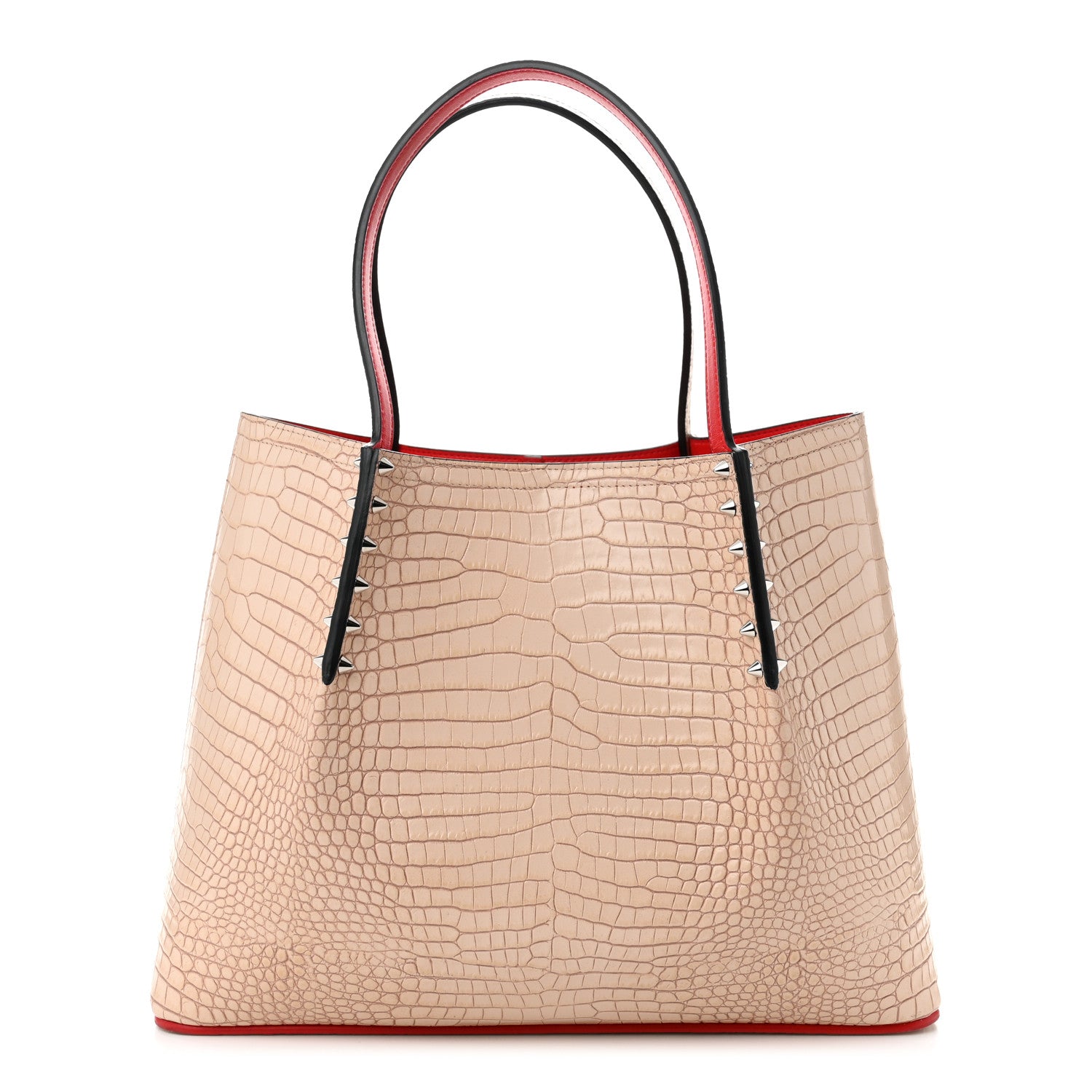 Christian Louboutin Crocodile Embossed Calfskin Spiked Small Cabarock Shopper Tote Leche 1 of 10