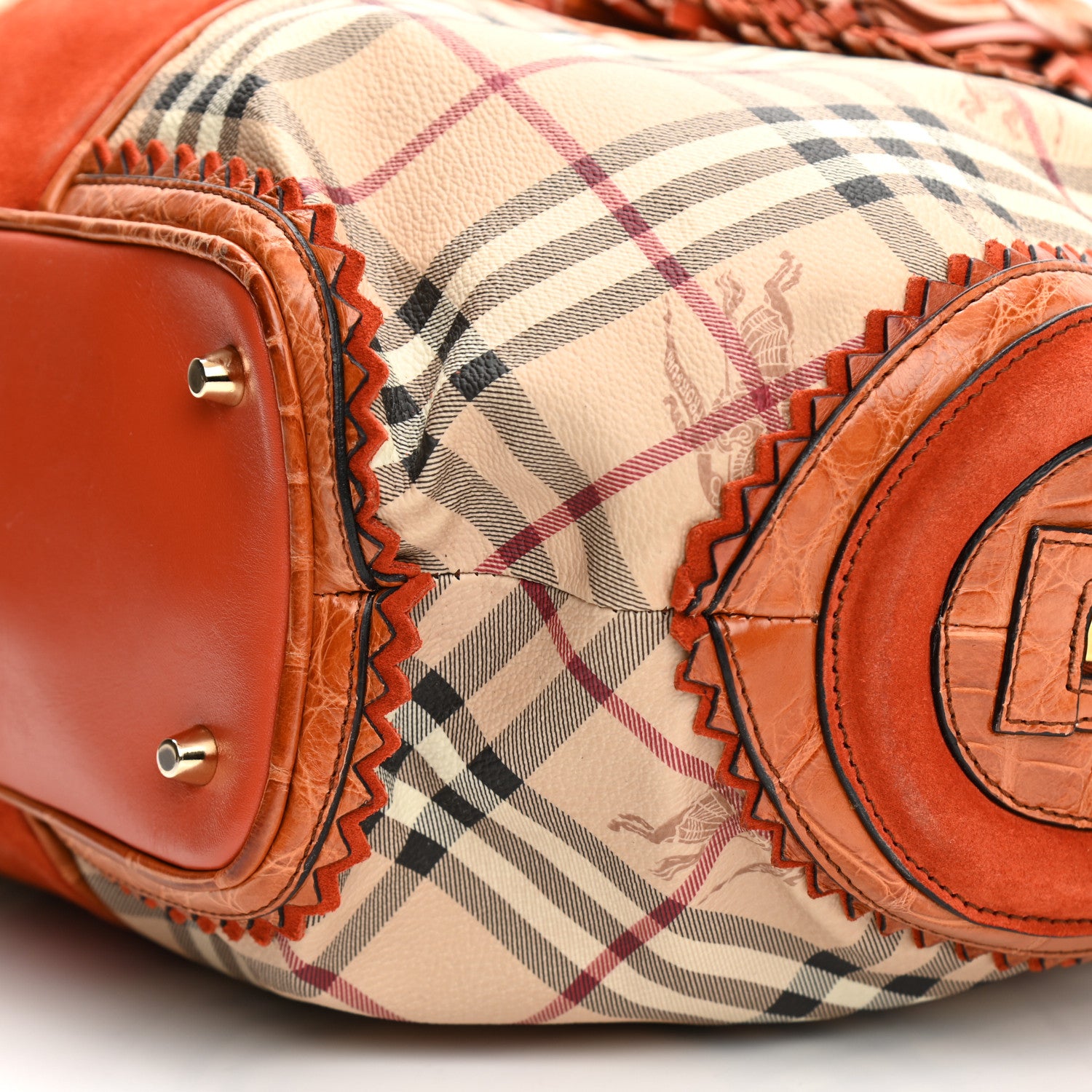 Burberry Haymarket Check Suede Prorsum Tassel Bowling Bag Tangerine 12 of 12