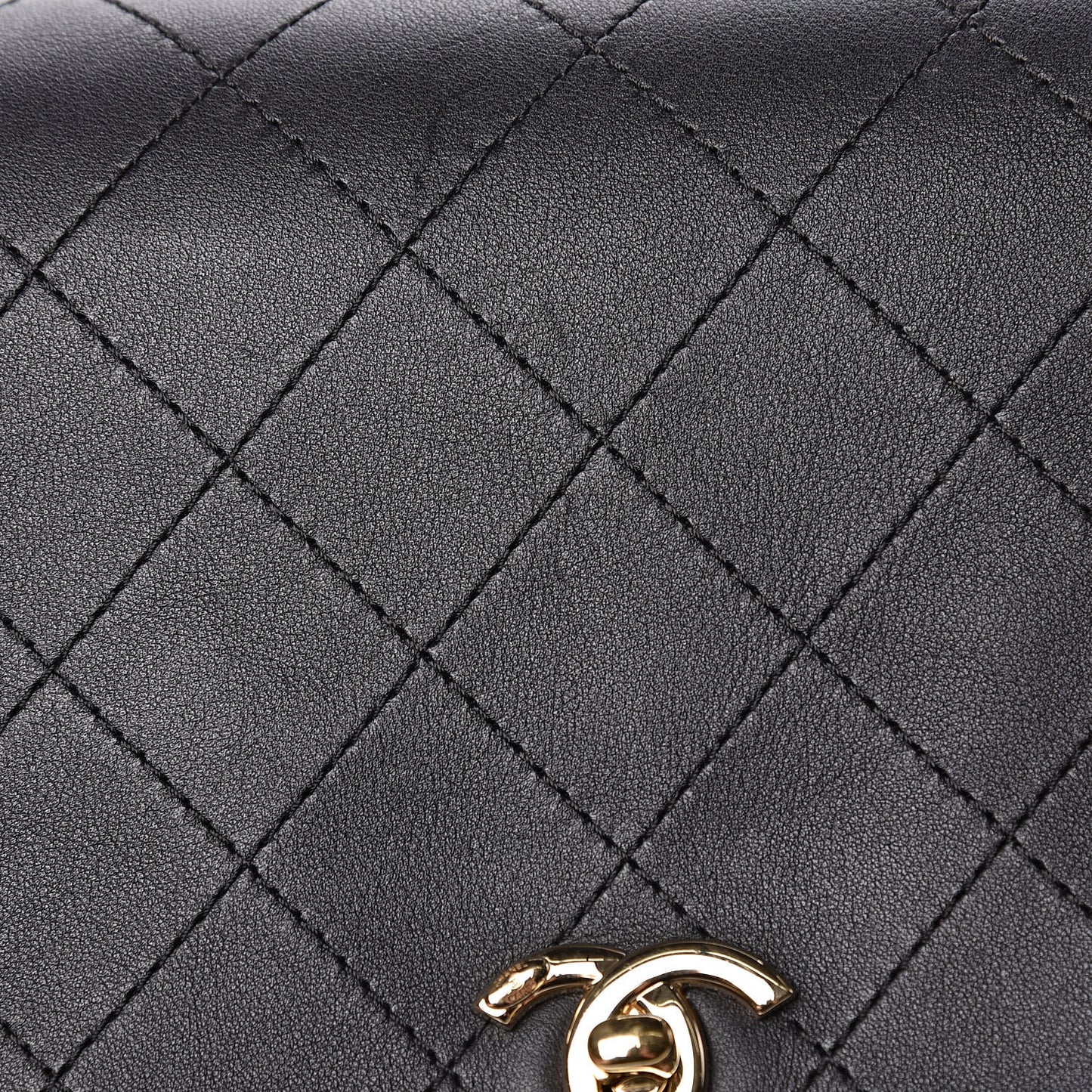 Calfskin Stitched Large Flap Black