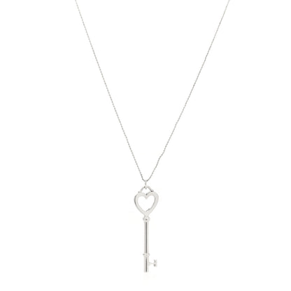 Tiffany Sterling Silver Small Heart Key Pendant Necklace 1 of 5
