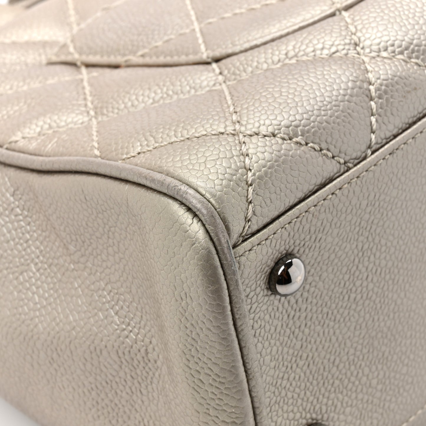 Metallic Caviar Quilted Timeless Bowler Silver