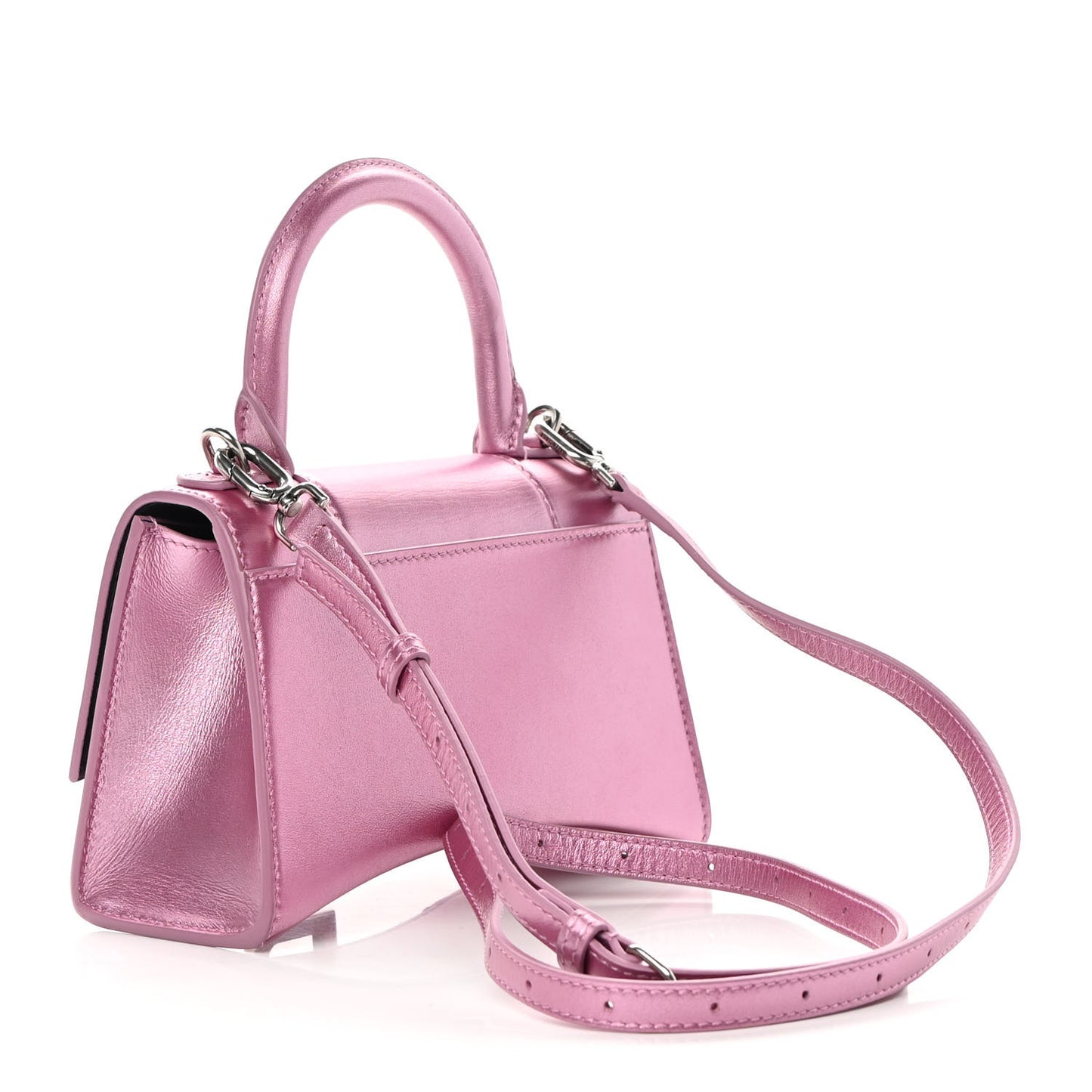 Metallic Shiny Calfskin Hourglass Top Handle Bag XS Pink