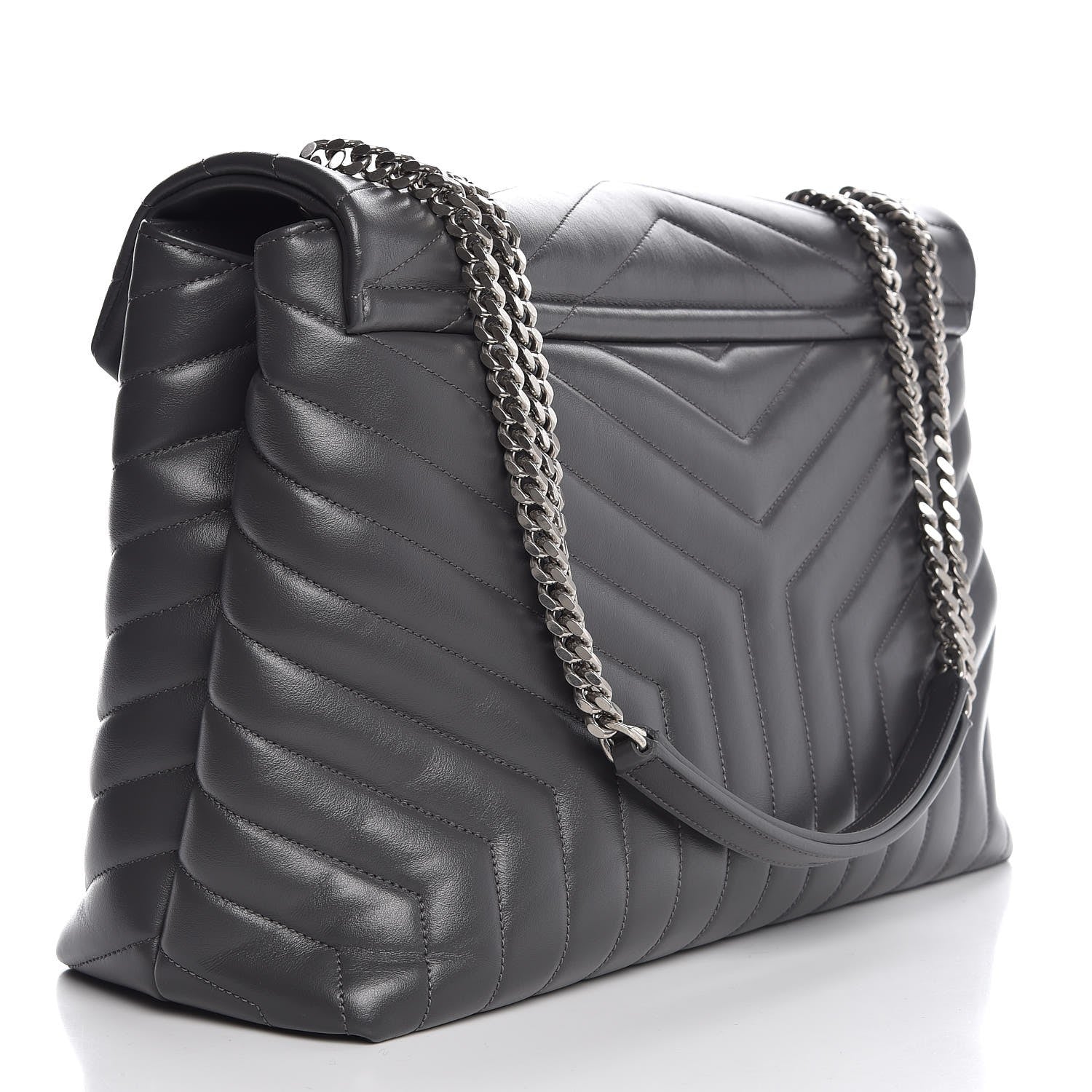 Saint Laurent Calfskin Y Quilted Monogram Large Loulou Chain Satchel Grey 3 of 8