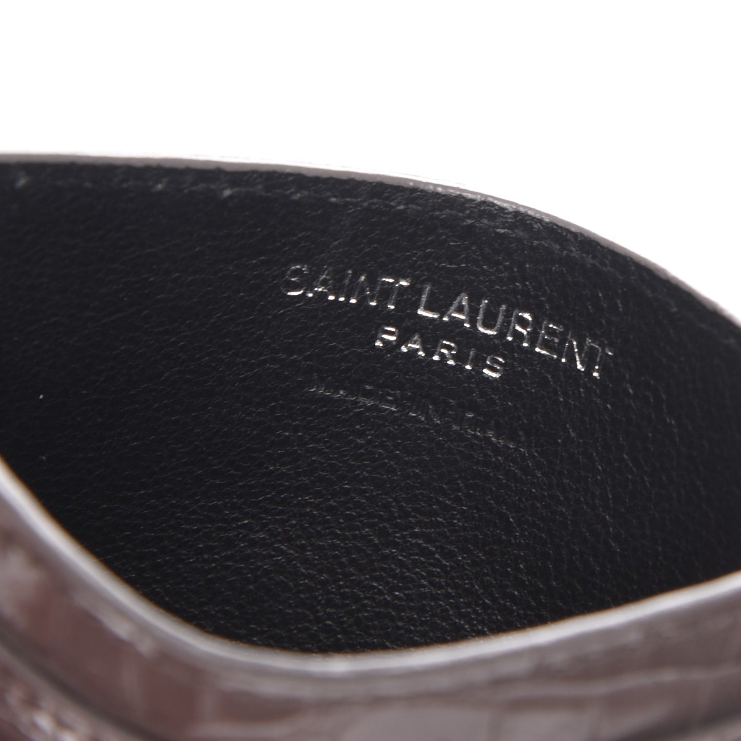 Calfskin Crocodile Embossed Monogram Card Case Fog