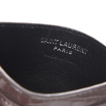 Saint Laurent Calfskin Crocodile Embossed Monogram Card Case Fog 6 of 8