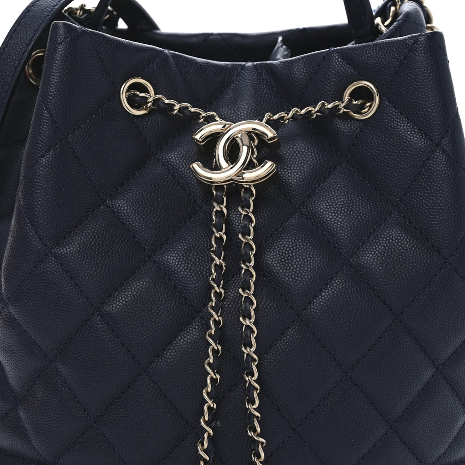 Chanel Caviar Quilted Large Rolled Up Bucket Drawstring Bag Navy 8 of 10