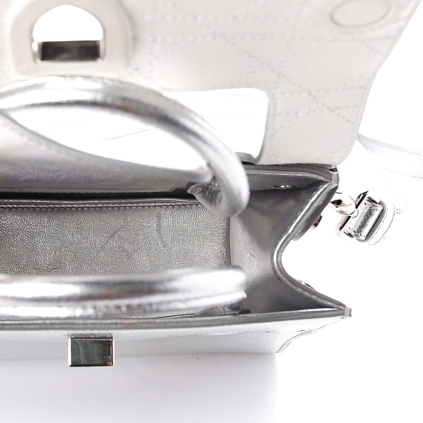 Metallic Grained Calfskin Mini Diorever Flap Silver