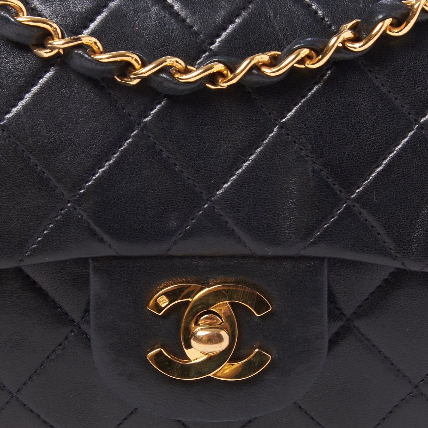 Lambskin Quilted Small Double Flap Black