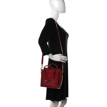 Celine Drummed Calfskin Nano Luggage Red 2 of 16