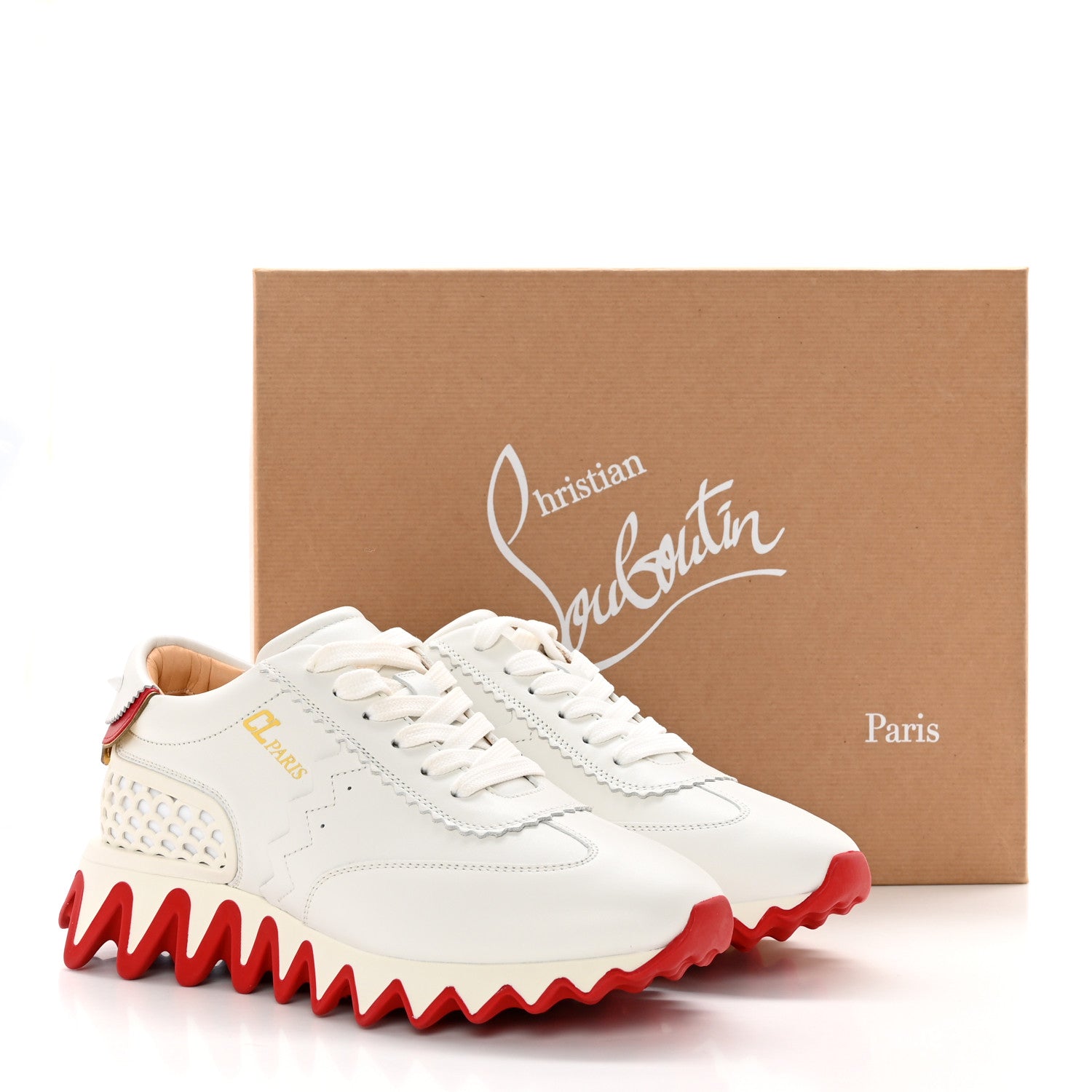 Christian Louboutin Calfskin Neoprene Womens Loubishark Sneakers 37.5 White 13 of 13