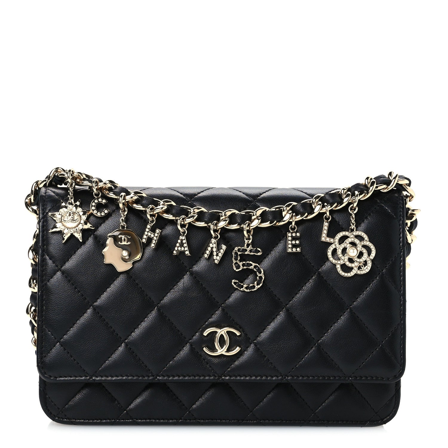 Chanel Lambskin Quilted Coco Charms Wallet On Chain Black 1 of 12