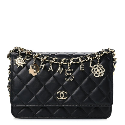 Chanel Lambskin Quilted Coco Charms Wallet On Chain Black 1 of 12