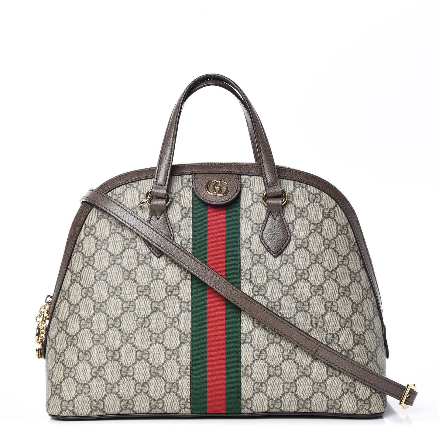 GG Supreme Monogram Web Medium Ophidia Top Handle Dome Bag Brown
