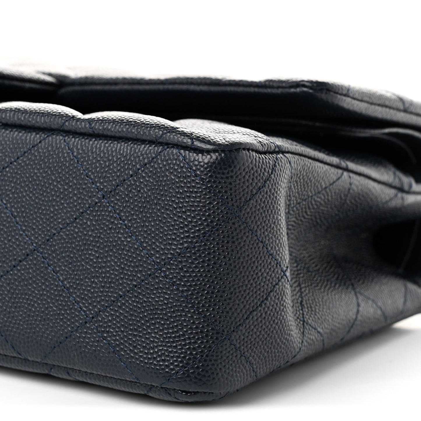 Caviar Quilted Medium Double Flap Navy