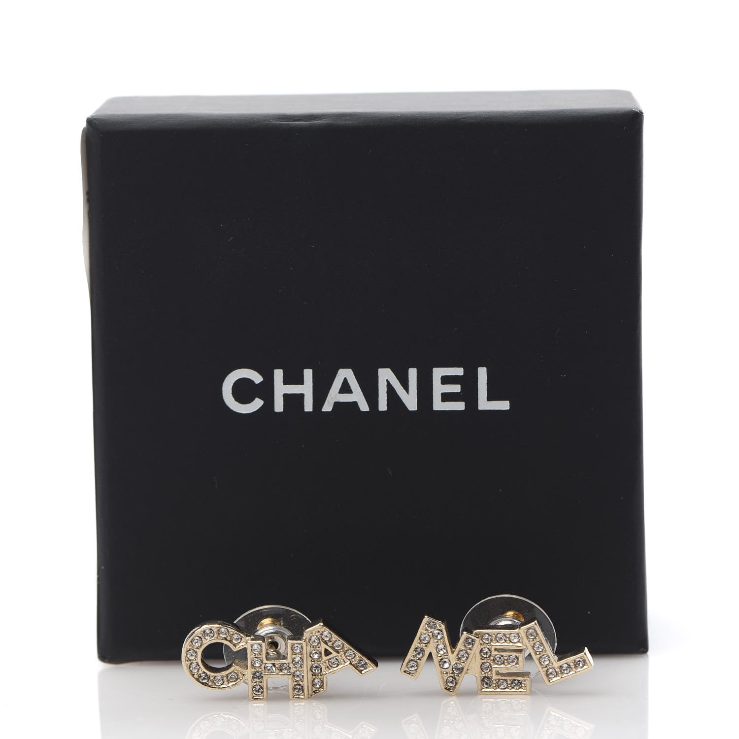 Chanel Crystal Pearl Signature Stud Earrings Gold 5 of 5
