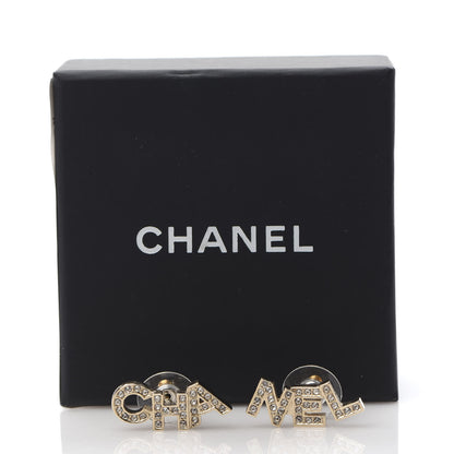 Chanel Crystal Pearl Signature Stud Earrings Gold 5 of 5