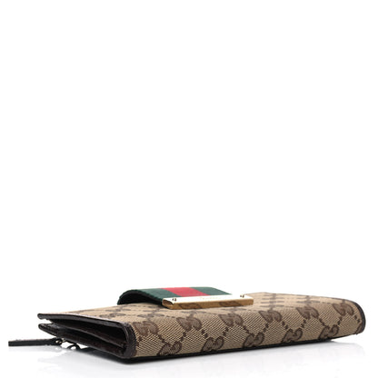 Gucci Monogram Calfskin Ladies Web Continental Wallet Beige Ebony Cocoa 3 of 7