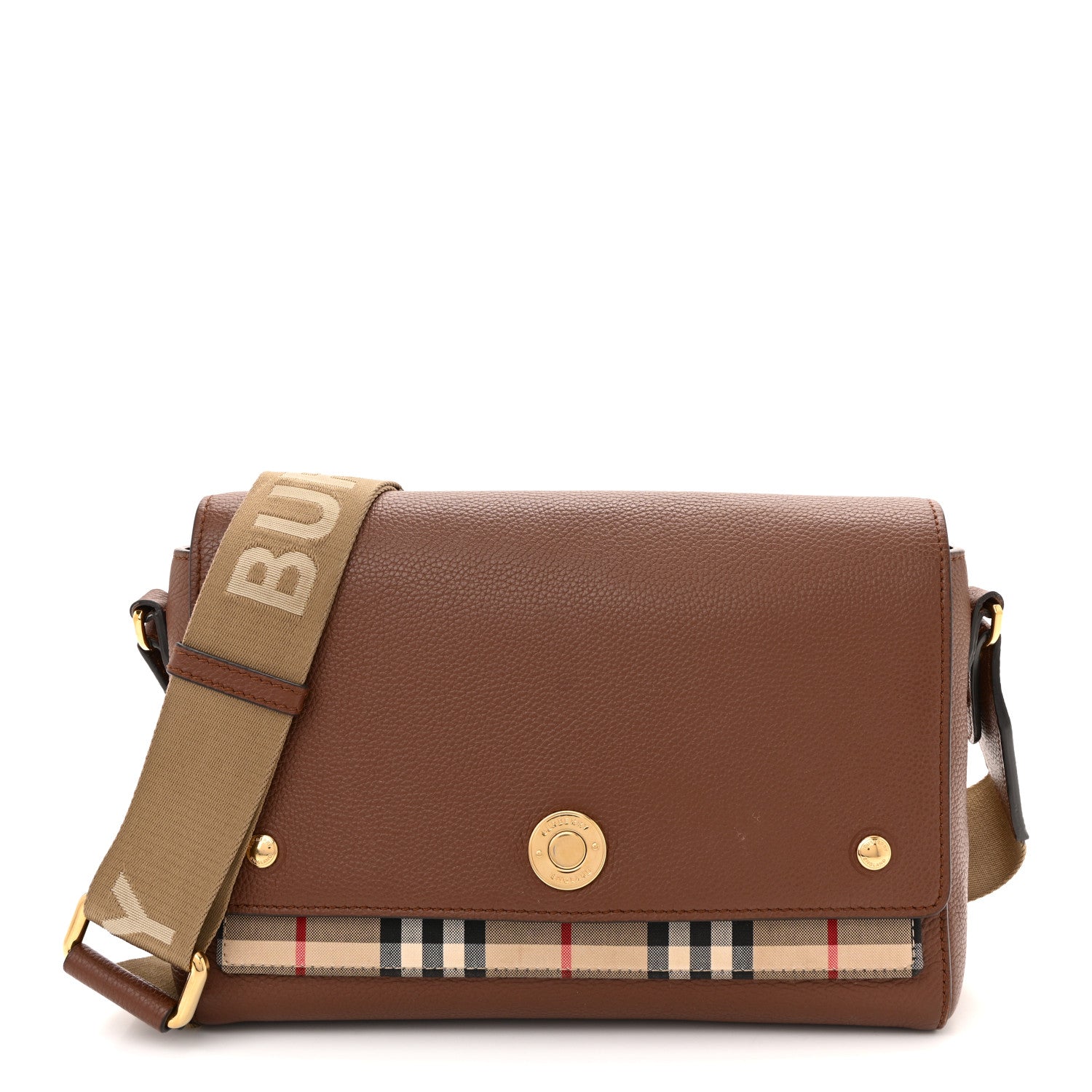 Burberry Calfskin Vintage Check Note Crossbody Bag Tan 1 of 13