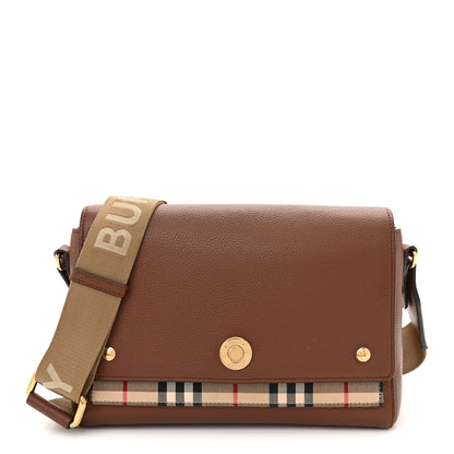 Burberry Calfskin Vintage Check Note Crossbody Bag Tan 1 of 13