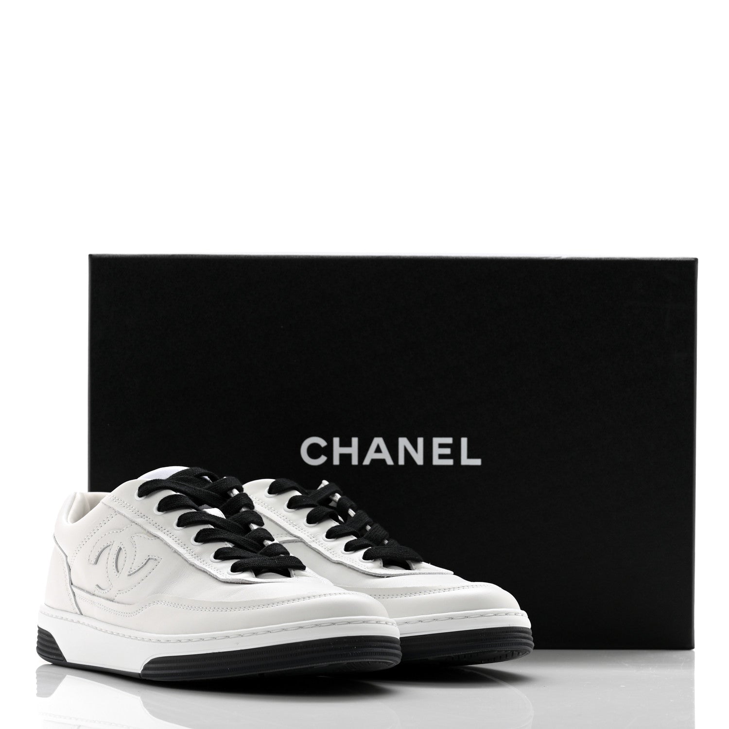 Chanel Calfskin CC Womens Sneakers 37 White Black 11 of 11